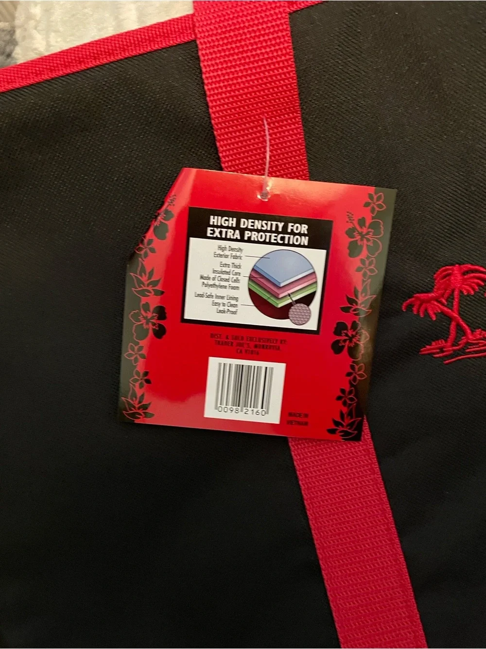 ♥️ Trader Joe's Black Red Insulated Large Cooler Tote Reusable Shopping Bag